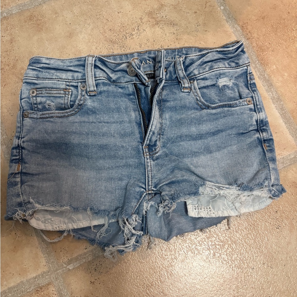 American Eagle Outfitters Light Blue Distressed Jean Shorts